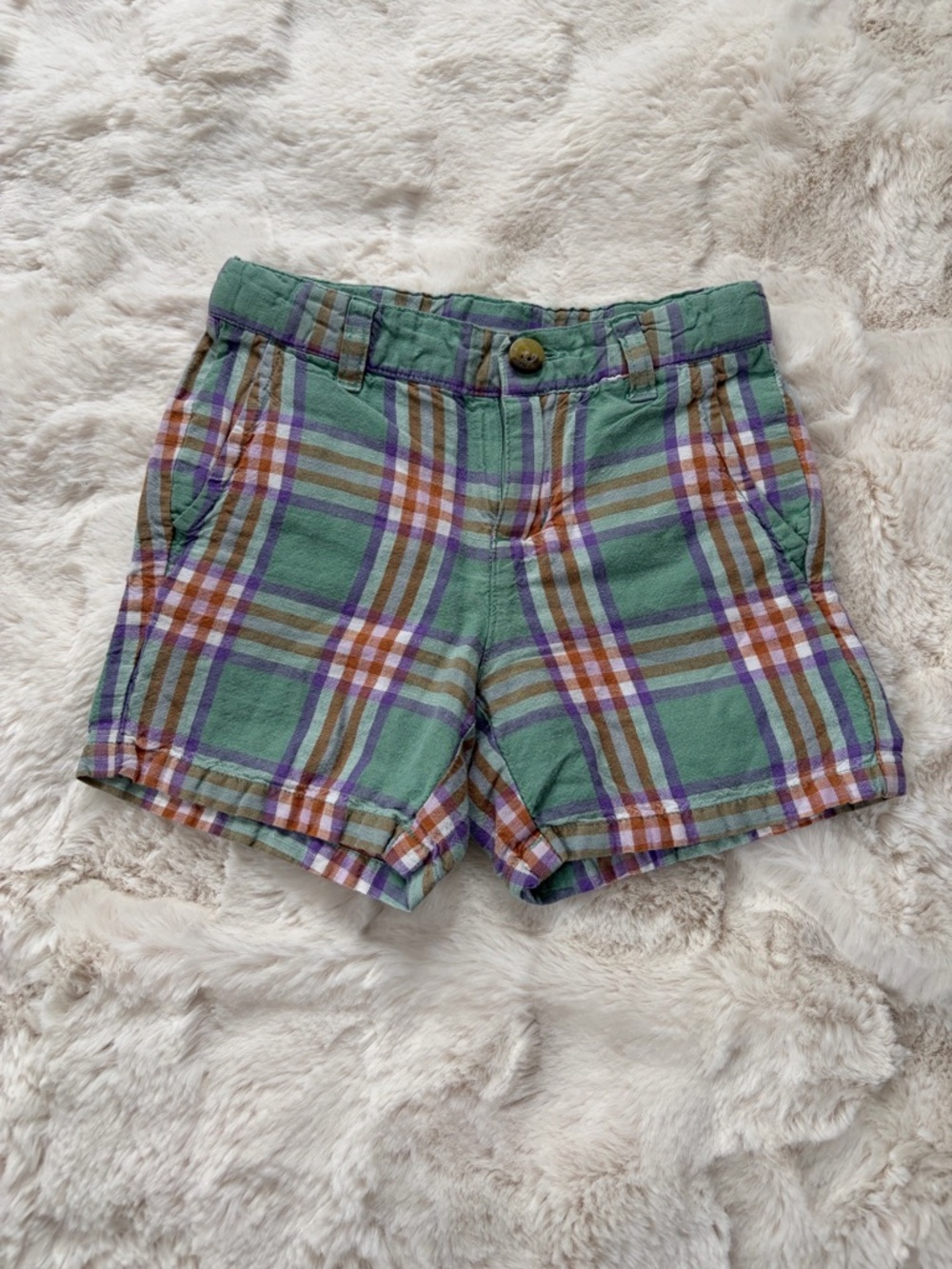 Janie and Jack Plaid Shorts in Mint, Purple, Brown and White